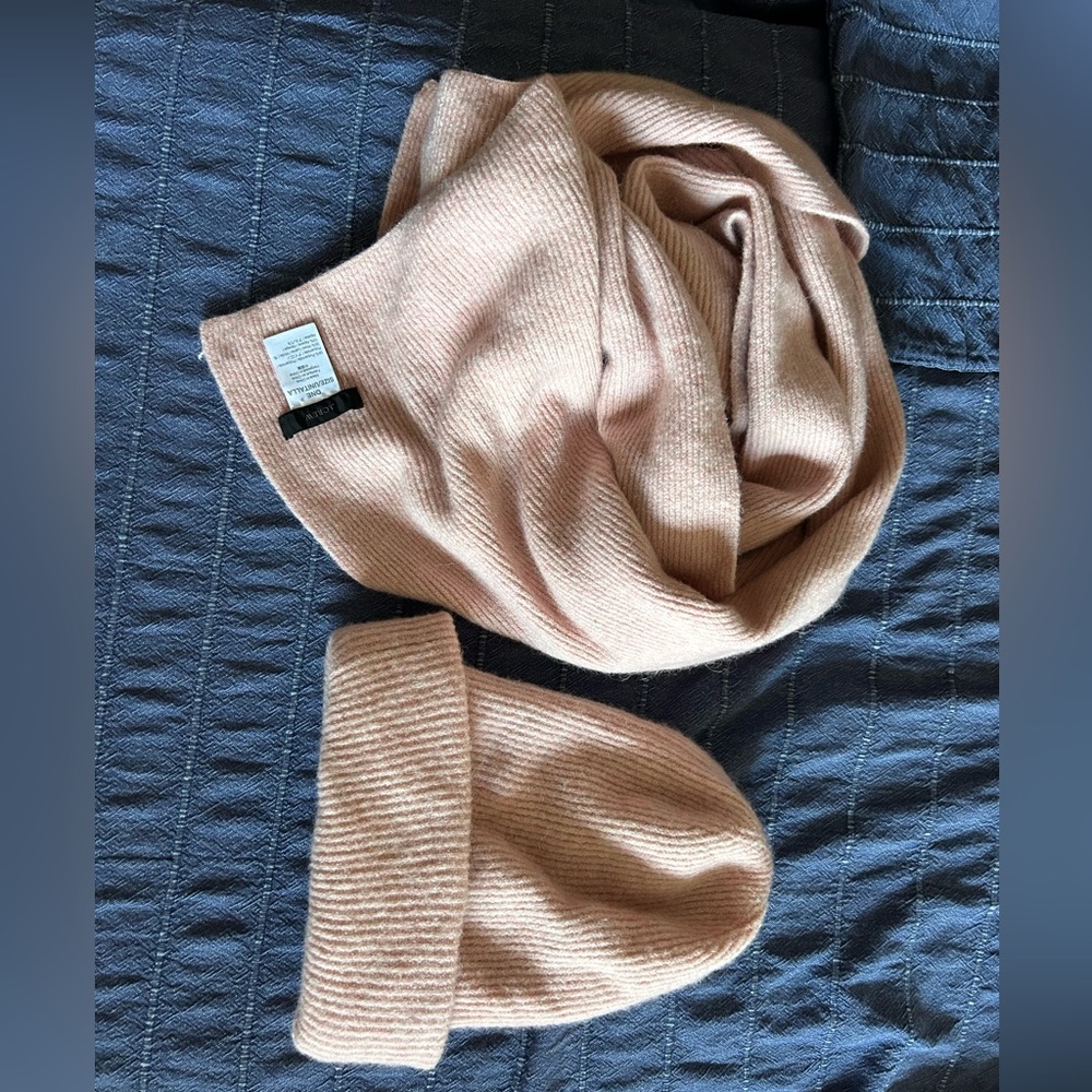 J. Crew Pink Ribbed Knit Scarf and Beanie Set. Used once.